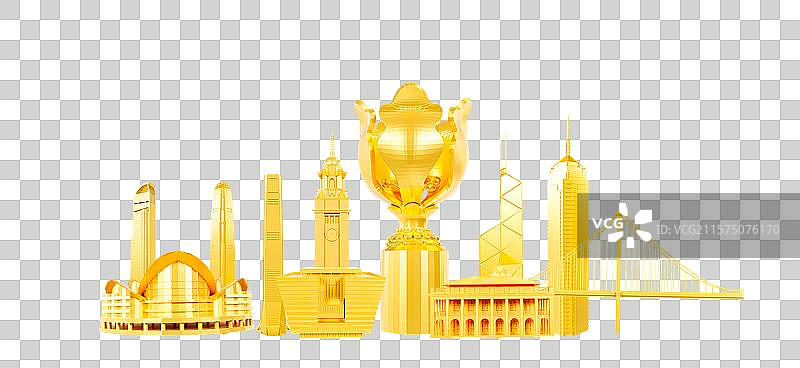 3D渲染的香港地标建筑元素香港城市元素图片素材