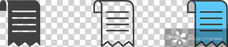 账单图标集，黑色填充和轮廓风格图片素材