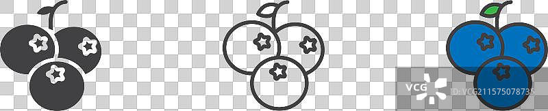 蓝莓图标集，黑色填充和轮廓设计图片素材