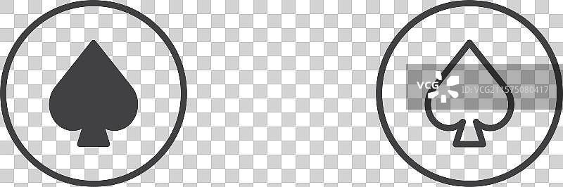 黑色填充和轮廓的扑克牌黑桃图标集图片素材