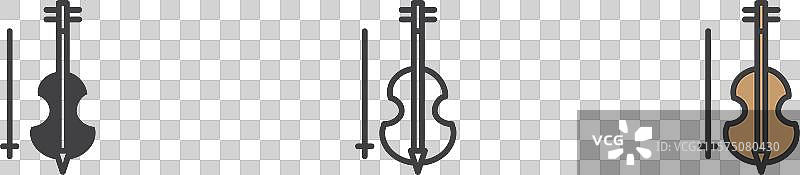 大提琴图标集，黑色填充和轮廓风格图片素材