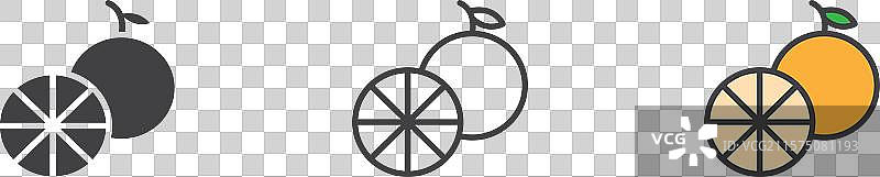 黑色填充和轮廓风格的柑橘图标集图片素材