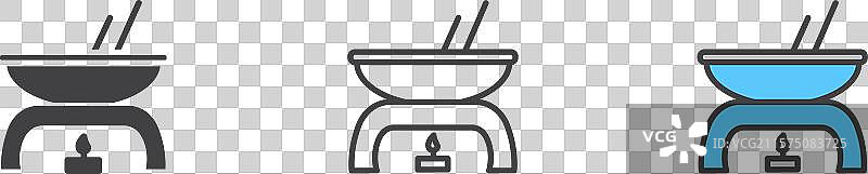 火锅图标集，黑色填充和轮廓设计图片素材