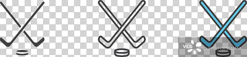曲棍球棒图标集与交叉高尔夫球棒符号图片素材
