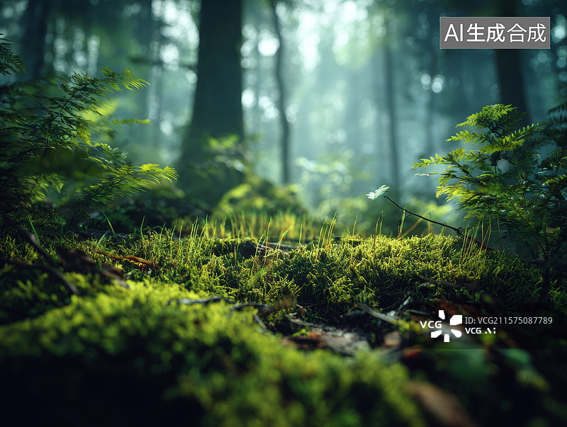 【AI数字艺术】林地地表的苔藓与落叶细节图片素材