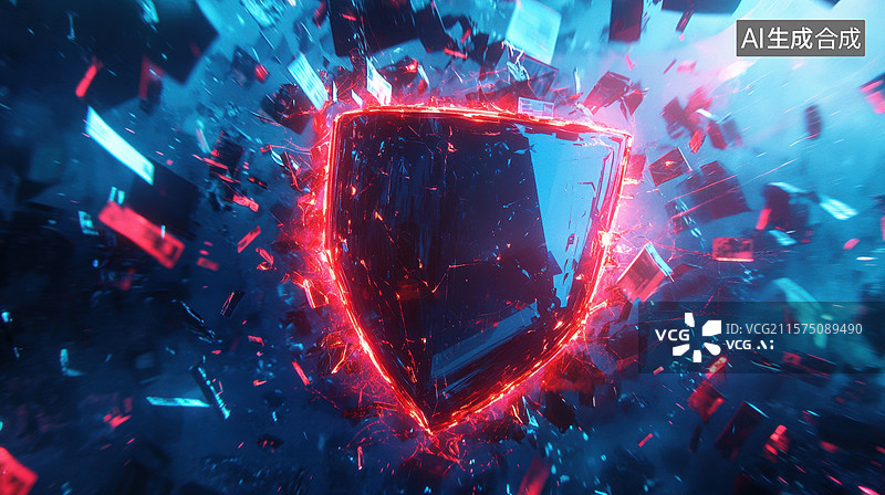 【AI数字艺术】红色光芒环绕的盾牌图片素材