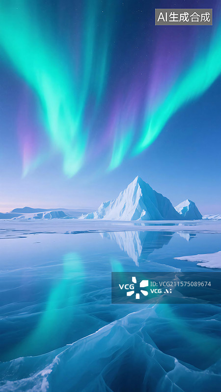 【AI数字艺术】极地冰川极光映照 自然写实风格 风光摄影装饰画素材图片素材