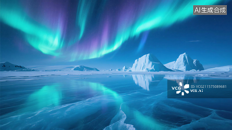 【AI数字艺术】极地冰川极光映照 自然写实风格 风光摄影装饰画素材图片素材
