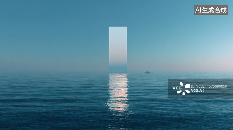 【AI数字艺术】海面竖立的神秘矩形结构图片素材