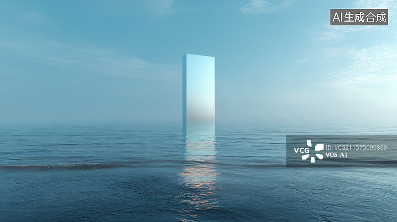 【AI数字艺术】海面竖立的透明门图片素材