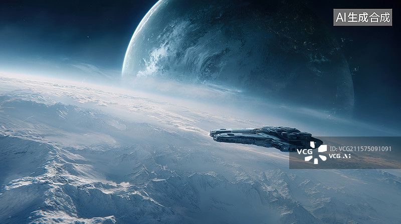 【AI数字艺术】太空飞船飞越神秘星球图片素材