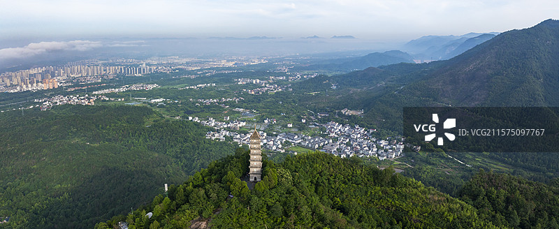 浙江天台赤城山梁妃塔云海云雾古风云海图片素材