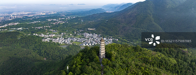浙江天台赤城山梁妃塔云海云雾古风云海图片素材