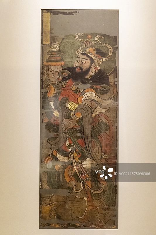 北京展览馆“如是莫高”敦煌艺术大展：多闻天王（复制，唐代，绢本着色，英国国家博物馆藏）图片素材