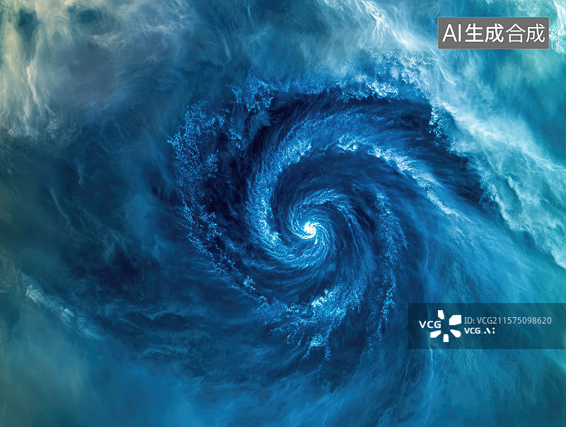 【AI数字艺术】海洋涡旋卫星视角深海暖冷流交汇蓝色水域螺旋图案空调家电中央空调广告高级美感素材商业背景洁氧湿温静柔风图片素材