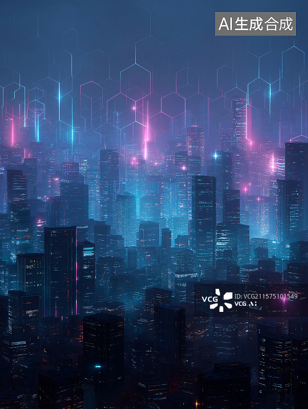 【AI数字艺术】赛博朋克城市夜景，展现科幻未来感 。图片素材