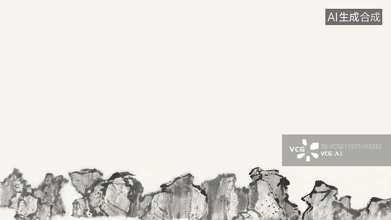【AI数字艺术】复古中国风水墨画居下背景一排连绵延续的太湖石假山石林地质公园新国风中式园林古典庭院造景房地产景观设计图片素材