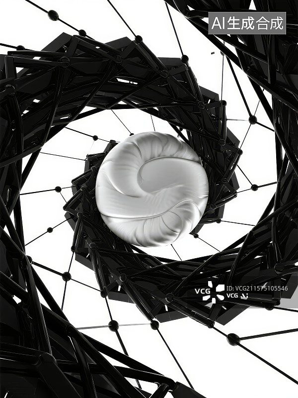 【AI数字艺术】几何结构中的螺旋球体图片素材