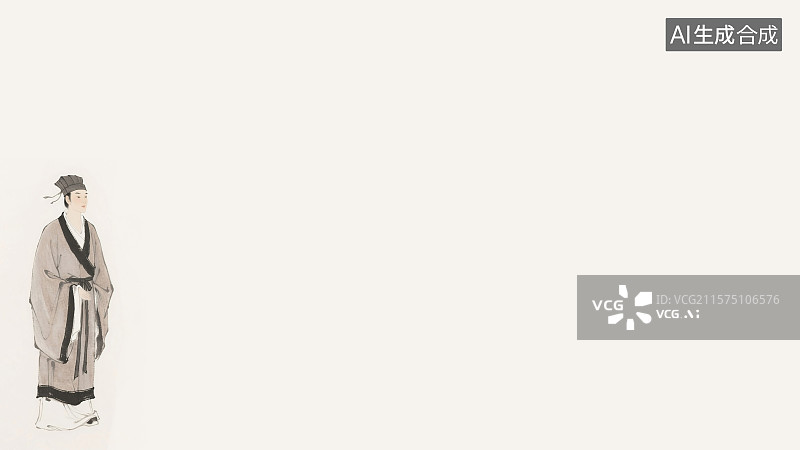 【AI数字艺术】复古中国风水墨画左下背景，中国古代青年文人诗人词人文官形象肖像画 唐宋八大家汉服苏东坡巾古头巾乌角巾图片素材