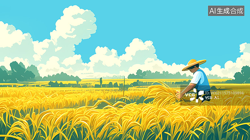 【AI数字艺术】金色丰收卡通插画图片素材