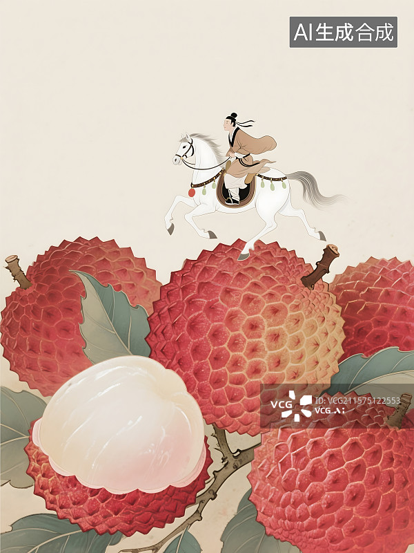 【AI数字艺术】长安荔枝国风插画图片素材