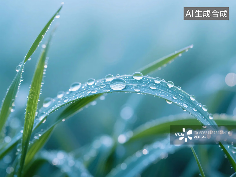 【AI数字艺术】中央空调广告高美感素材图 体现“湿”的概念   清晨草叶露珠微距镜头下绿色植物与水滴交织的清新生态图片素材