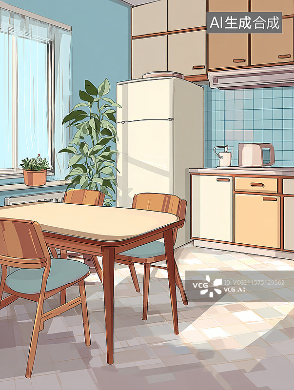 【AI数字艺术】温馨简约的厨房一角图片素材