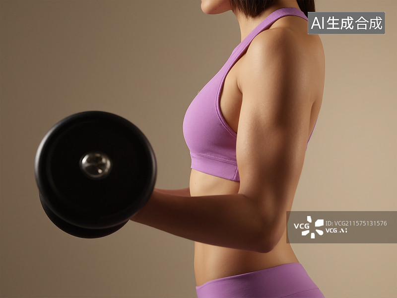 【AI数字艺术】女性举哑铃健身展现健康体态图片素材