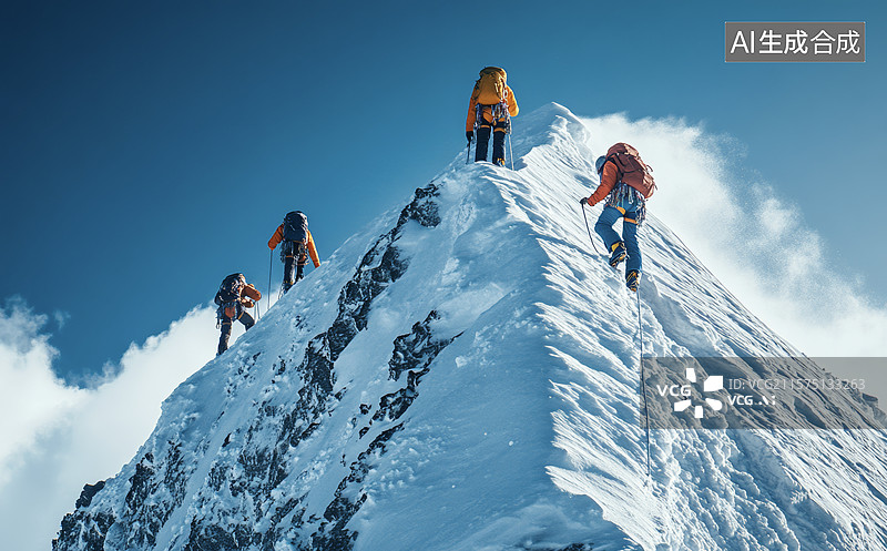 【AI数字艺术】雪山之巅探险者图片素材