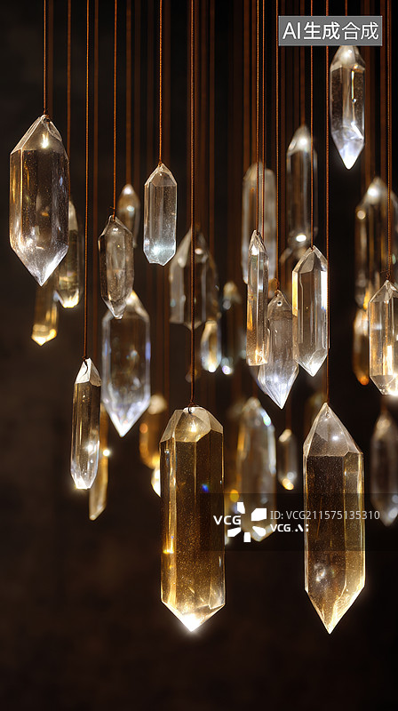 【AI数字艺术】悬挂水晶灯的艺术装置图片素材
