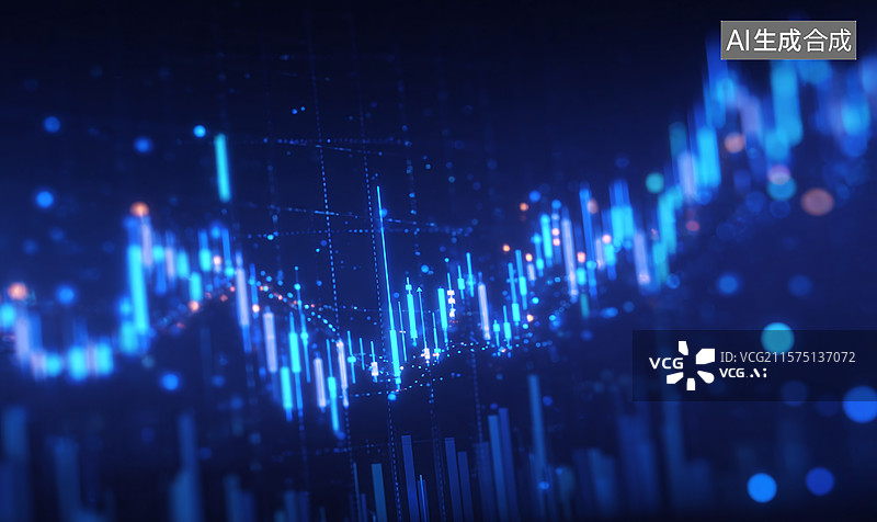 【AI数字艺术】金融科技股市图表：多色线条与柱状图交织的经济趋势投资分析数据可视化图片素材