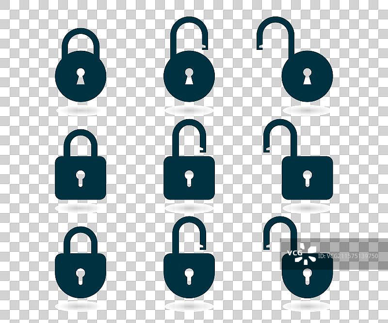 锁定和解锁图标集或安全符号图片素材