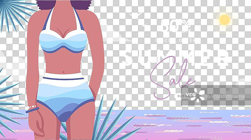 夏季大促销海报，穿泳衣的女孩图片素材