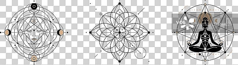 黑色细线艺术的神圣几何图形标志图片素材