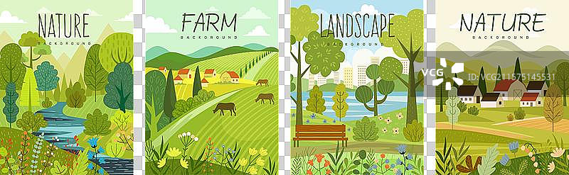 春季公园的树木森林夏季农场水彩画图片素材