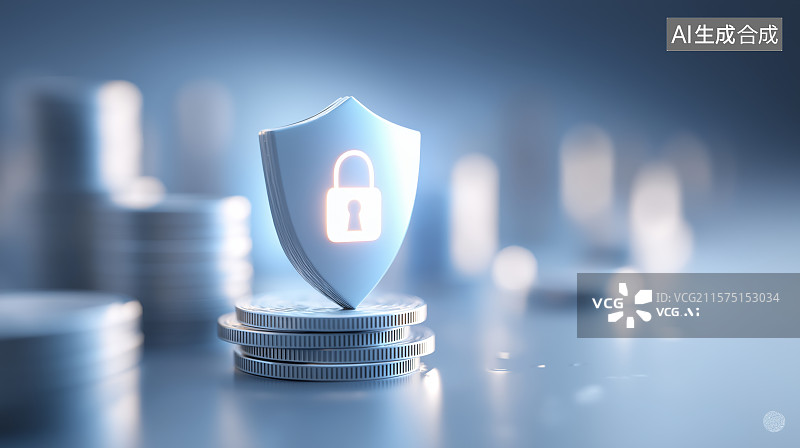 【AI数字艺术】金融安全主题背景——货币与发光盾牌图片素材