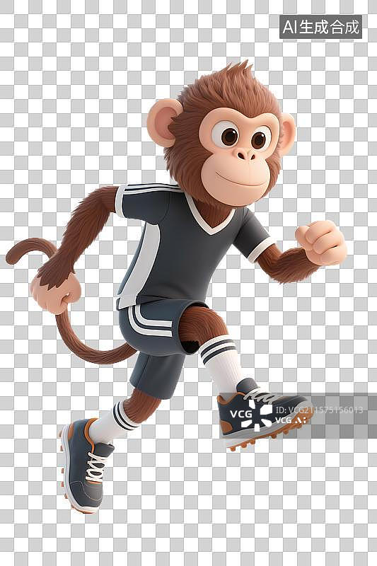 【AI数字艺术】踢足球的猴子3d免扣元素图片素材