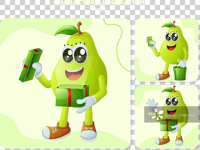 可爱的梨子角色在收礼物图片素材