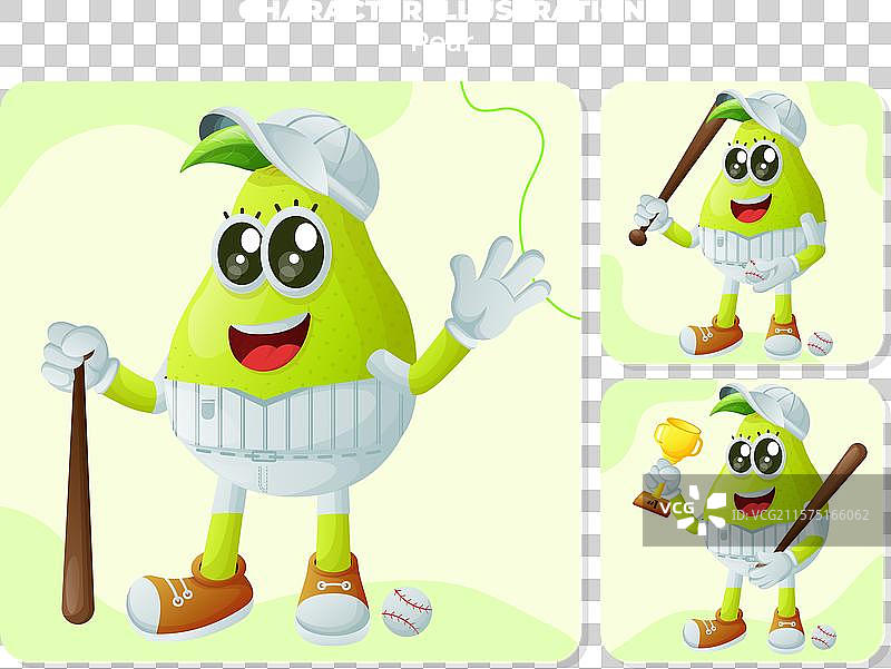 可爱的梨子角色在打棒球图片素材