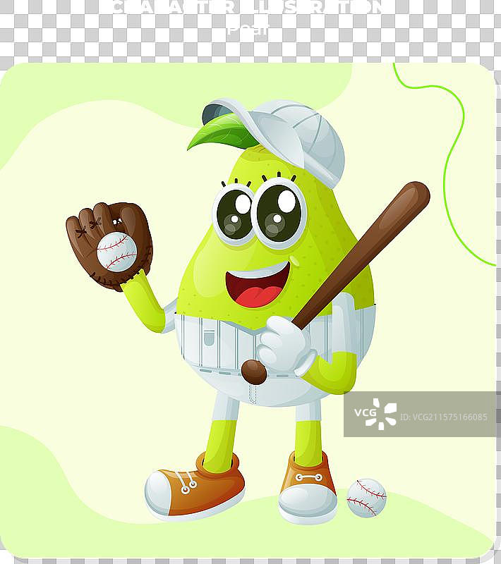 可爱的梨子角色在打棒球图片素材