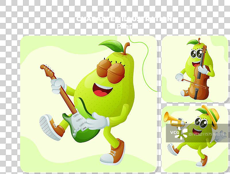 可爱的梨子角色在演奏乐器图片素材