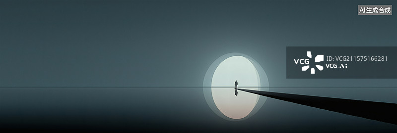 【AI数字艺术】孤独的背影与光之入口图片素材