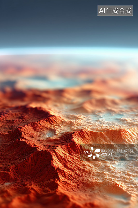【AI数字艺术】橘黄色广袤荒凉的火星表面地表地貌3D立体插画图片素材