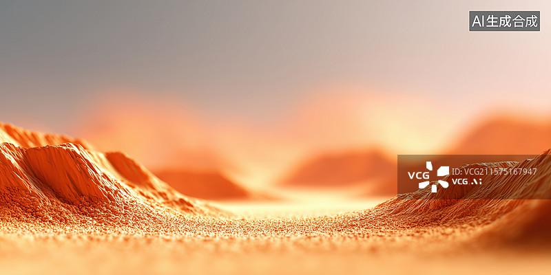 【AI数字艺术】橘黄色广袤荒凉的火星表面地表地貌3D立体插画图片素材