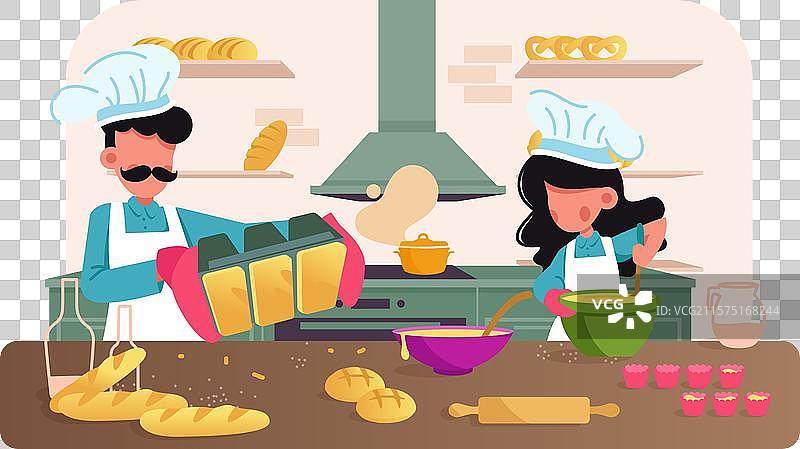 厨师们在厨房里烘焙图片素材