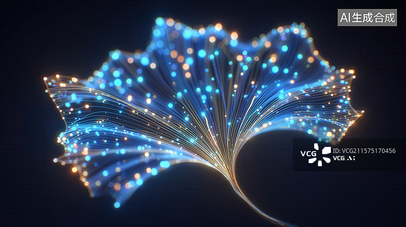 【AI数字艺术】科技未来一片彩色荧光透视全息树叶立体特效插画图片素材