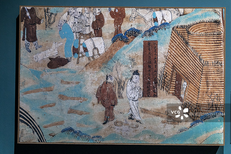 牢狱【复制，莫高窟第45窟，盛唐，图中反映了盛唐时期敦煌官府所使用的刑具和监狱监禁罪犯的场景】图片素材