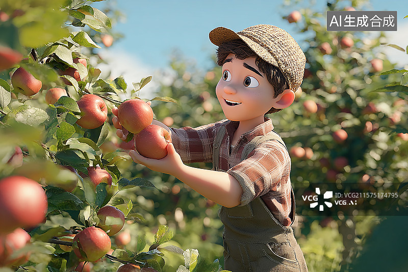 【AI数字艺术】果农在苹果园采摘成熟的苹果图片素材