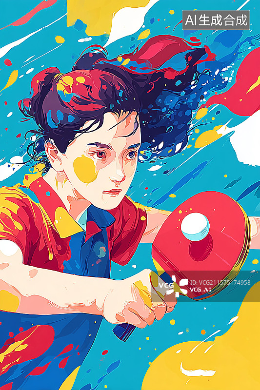 【AI数字艺术】女运动在赛场打乒乓球图片素材