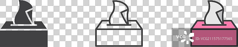 纸巾盒图标集，黑色填充和轮廓设计图片素材